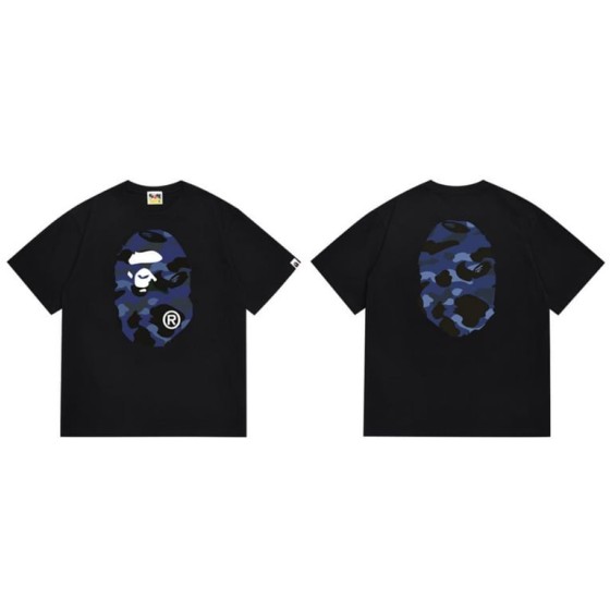 Black BAPE T-Shirt with Blue Camo Ape Head (Front & Back)
